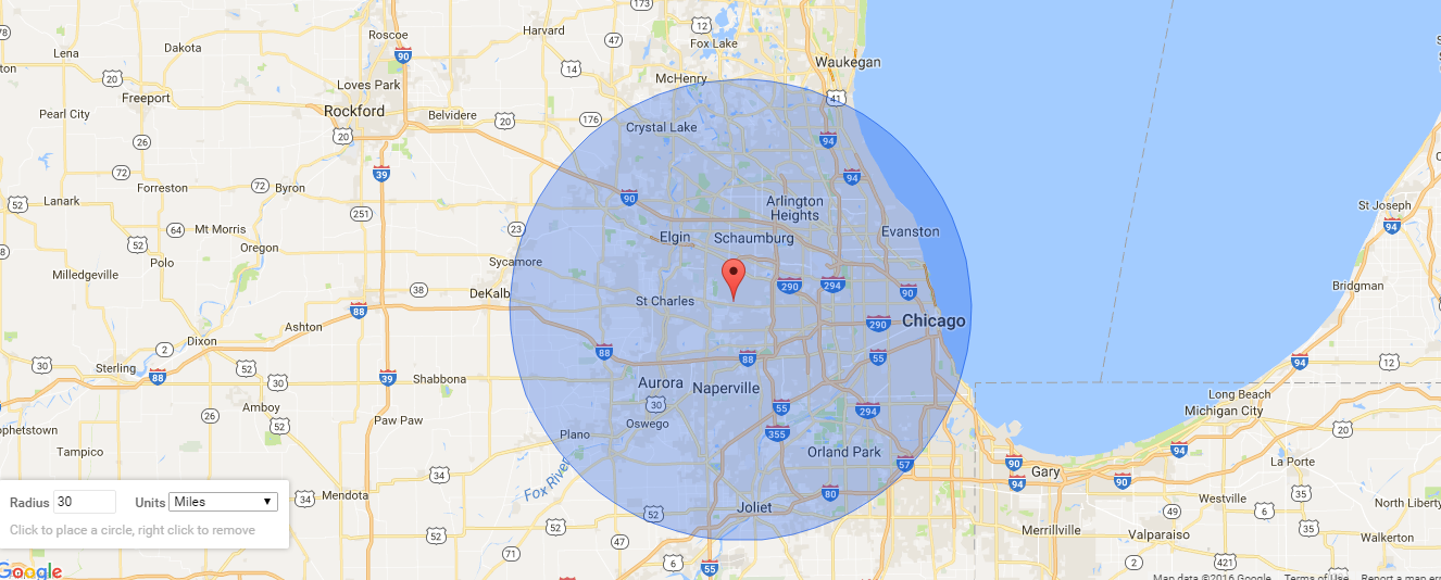 Service Area Map for Allstar Heating & Cooling Corp in Carol Stream, IL